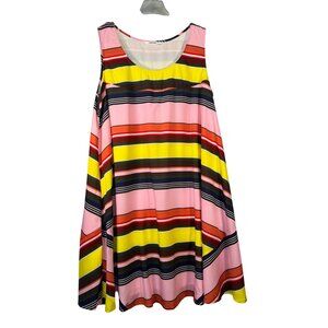 Colorful EShakti Womens Sleeveless Striped Swing Dress 2X-20W with Pockets
